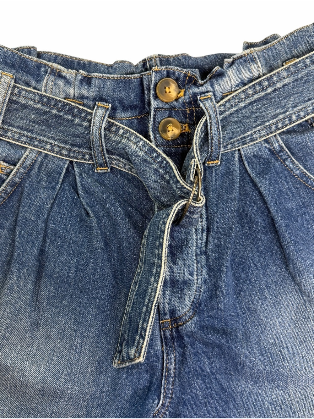 Free People We The Free Indigo Blue Paperbag Denim Shorts with Belt - Picture 2 of 5